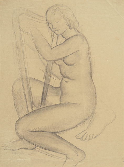 SEATED FEMALE NUDE PLAYING LYRE