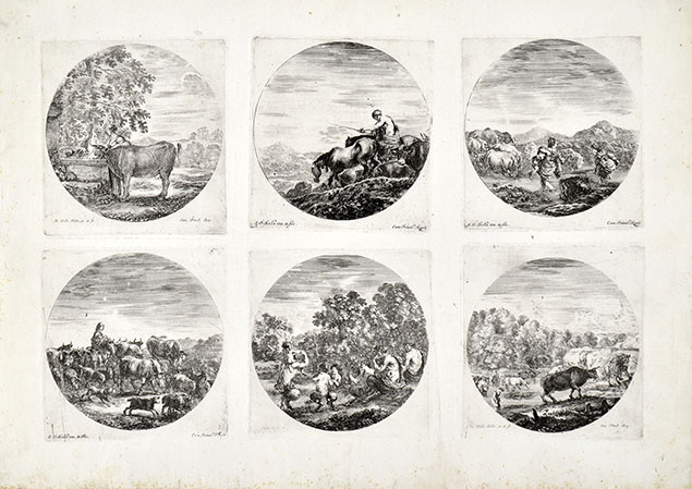 SIX ANIMAL SUBJECTS, INCLUDED IN A CIRCLE