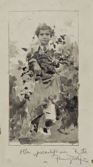 STANDING LITTLE GIRL WITH A BUNCH OF FLOWERS