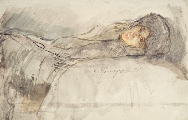 YOUNG WOMAN DRAWN ON A SOFA