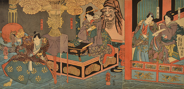 KUNIYOSHI, KABUKI SCENE, A TRIPTYCH