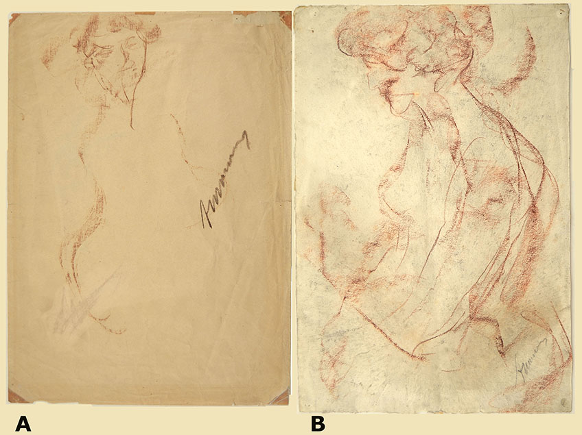 TWO DRAWINGS OF FEMALE FIGURES sold together 