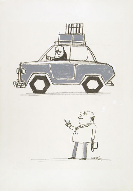 ORIGINAL CARTOON FOR THE ADVERTISING OF PIRELLI TIRES