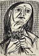 A WOMAN HOLDING FLOWERS