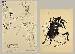 A PAIR OF DRAWINGS: A) PICADOR (Bullfighter on Horseback) B) GORED BULLFIGHTER