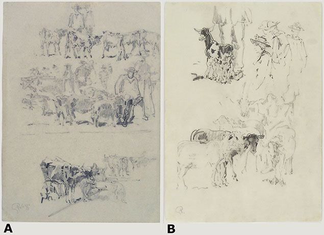  TWO  SHEET OF STUDIES WITH HERDS AND HERDSMEN