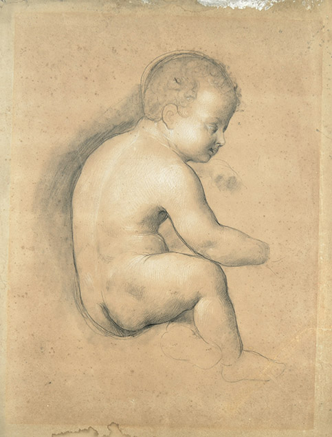 STUDY OF A SEATED PUTTO, IN PROFILE TO RIGHT