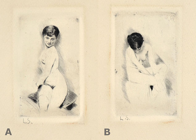 A PAIR OF DRYPOINTS: A) SEATED FEMALE NUDE B) SEATED FEMALE NUDE  WITH CROSSED LEGS