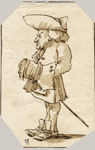 CARICATURE OF A MAN WEARING A TRICORN STANDING IN PROFILE TOWARD LEFT