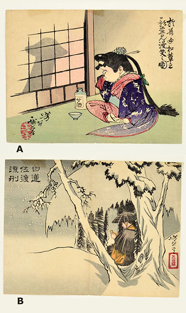 TWO PRINTS FROM THE SERIES QUICK DRAWINGS BY YOSHITOSHI