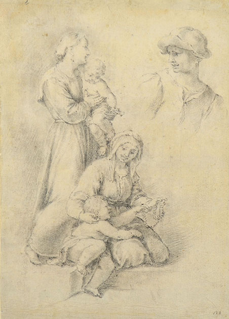 STUDIES OF TWO WOMEN WITH CHILDREN AND OF A BUST OF A YOUNG MAN